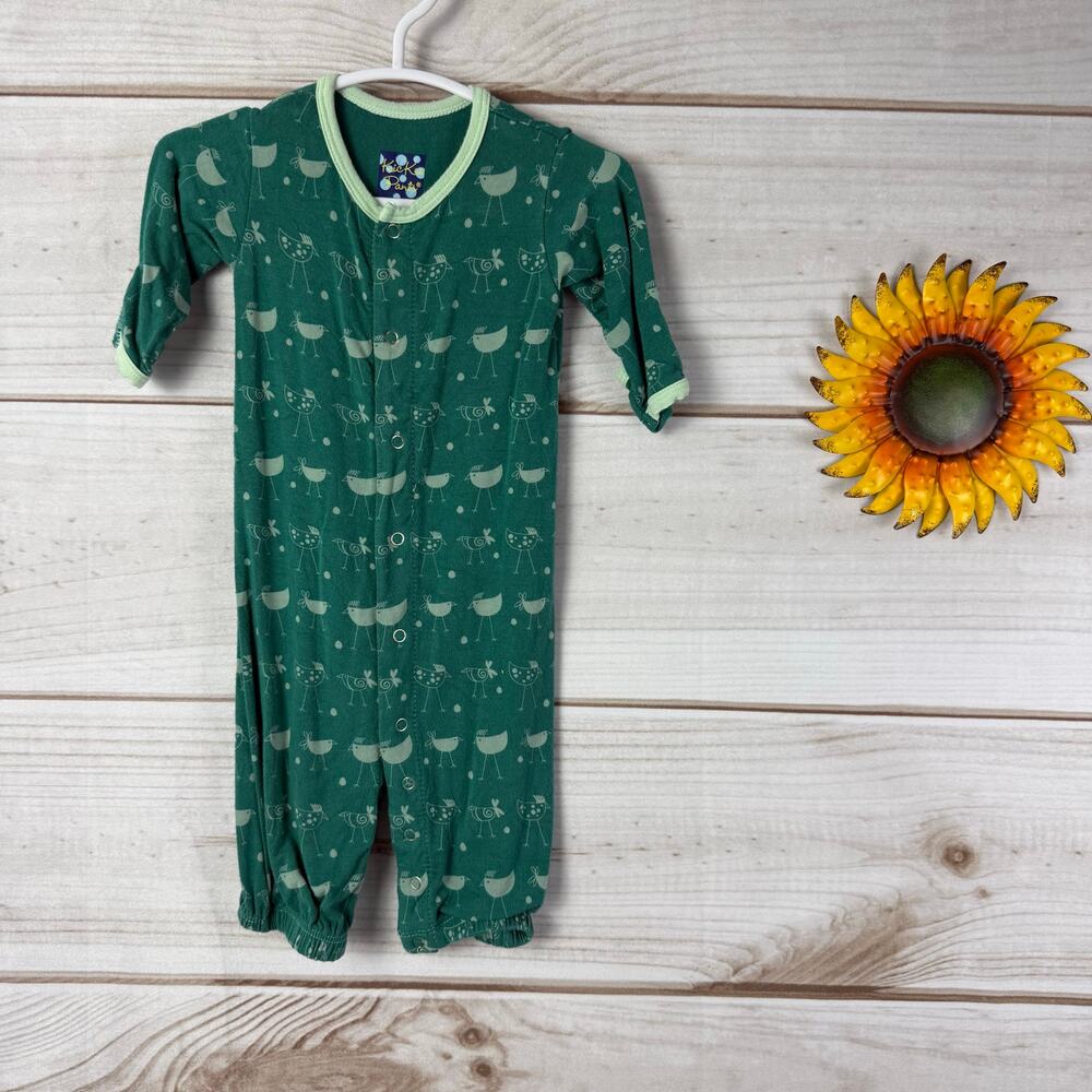 Kickee Green Ivy Chicken Print Baby Snap Romper 95% Newborn‎